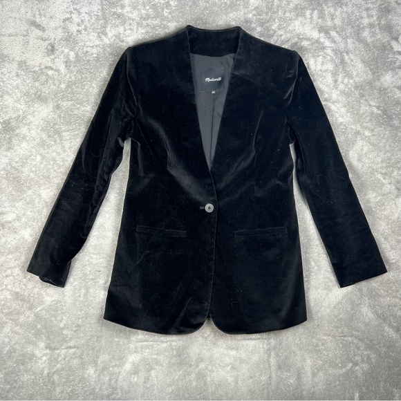Madewell Blazer Womens 4 Black Velvet Office Career Business Dressy Outerwear - Picture 4 of 8